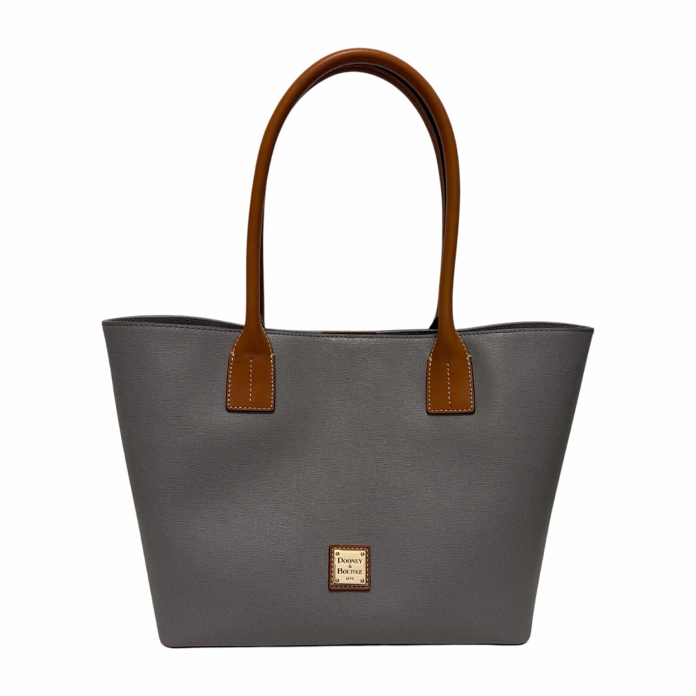 Dooney & Bourke Crosshatching Gray/Tan Leather Tote Handbag